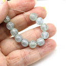 8mm Frosted light blue round czech glass druk pressed beads, silver wash, 15Pc