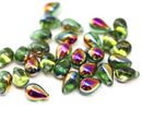 6x9mm Antique green czech glass teardrop beads luster - 30pc