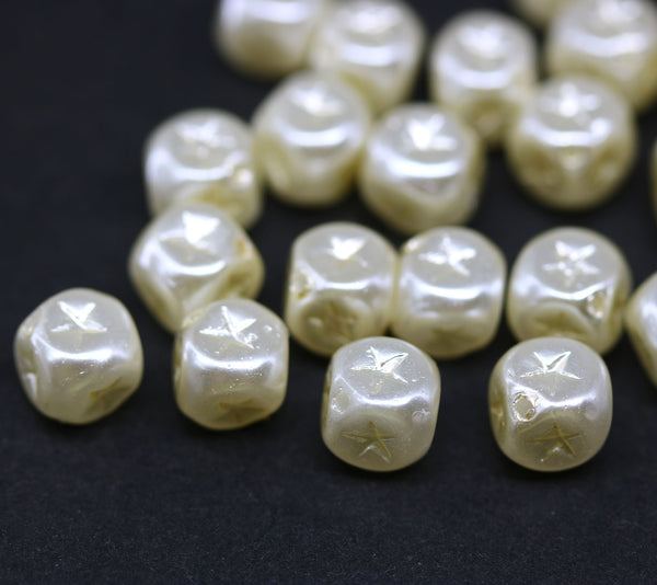7mm Pearl coating off white cube czech glass beads star ornament, 20pc