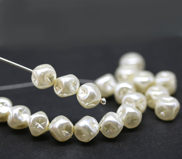 7mm Pearl coating off white cube czech glass beads star ornament, 20pc