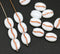 Coffee bean Czech glass beads - White copper inlays - 15pc