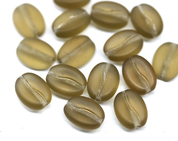 Coffee bean Czech glass beads - Frosted light brown - 15pc