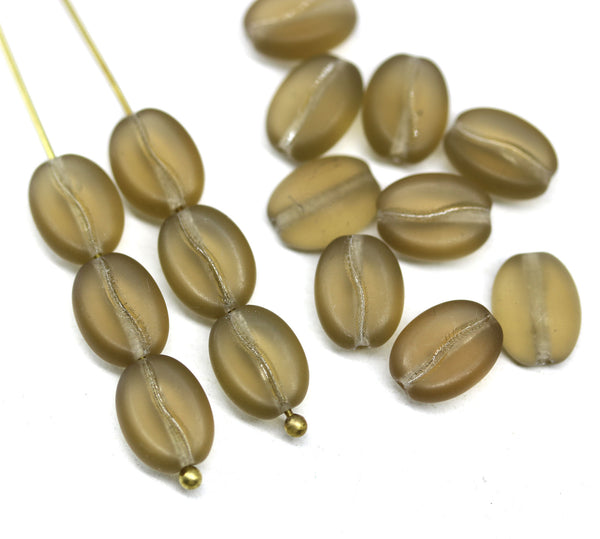 Coffee bean Czech glass beads - Frosted light brown - 15pc