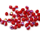 4mm Red Czech glass beads fire polished AB luster, 50Pc