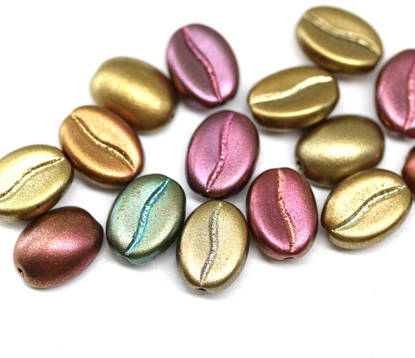 Coffee bean Czech glass beads - Metallic mix - 15pc