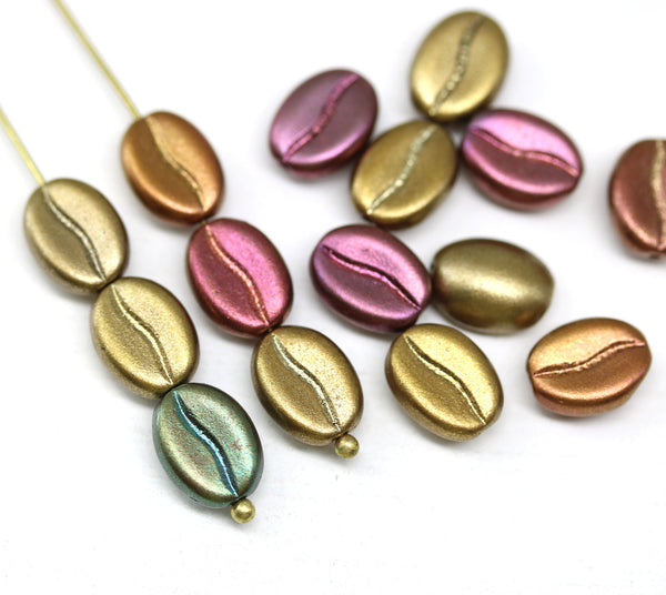 Coffee bean Czech glass beads - Metallic mix - 15pc