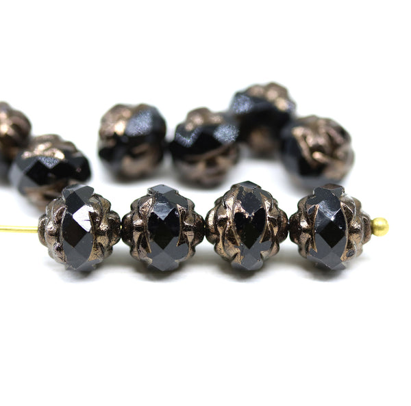 8mm Black copper ends rose bud flower round fire polished beads 10pc