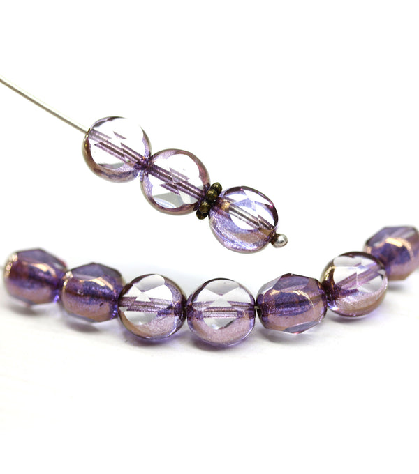 8mm Light purple czech glass fire polished round cut beads - 10Pc
