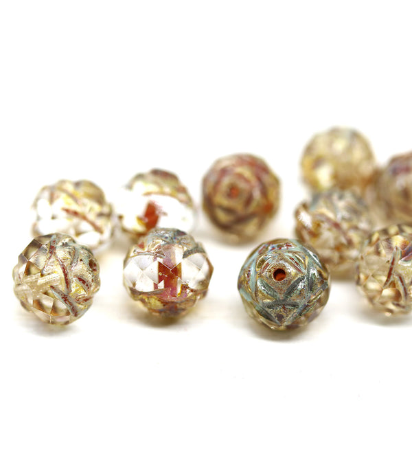 8mm Picasso ends rose bud flower round fire polished beads 10pc