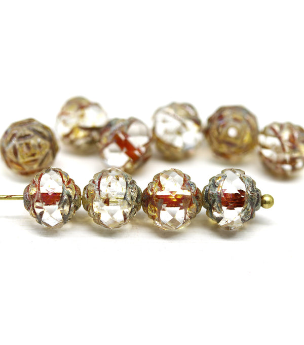 8mm Picasso ends rose bud flower round fire polished beads 10pc
