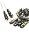 17x6mm Long black triangle beads golden flakes Czech glass, 15Pc