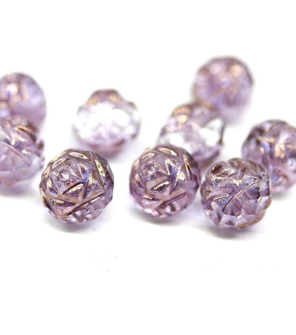 8mm Light purple copper ends rose bud flower round fire polished beads 10pc