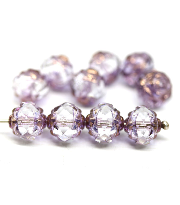 8mm Light purple copper ends rose bud flower round fire polished beads 10pc