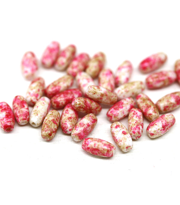 9x4mm Pink beige czech glass rice oval beads 30pc