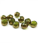 8mm Olive green czech glass fire polished round cut beads - 10Pc