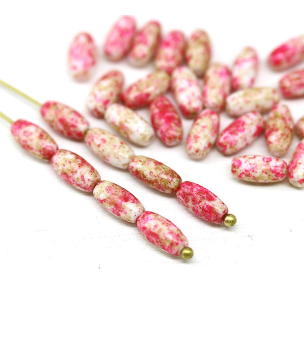 9x4mm Pink beige czech glass rice oval beads 30pc