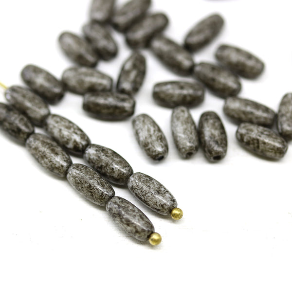 9x4mm Grey black czech glass rice oval beads 30pc