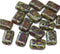 12x8mm Rectangle picasso dark red czech glass beads, 15pc