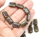 12x8mm Rectangle picasso dark red czech glass beads, 15pc