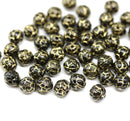 5mm Black rose bud Czech glass beads gold wash, 50pc