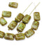 12x8mm Rectangle picasso green czech glass beads, 15pc