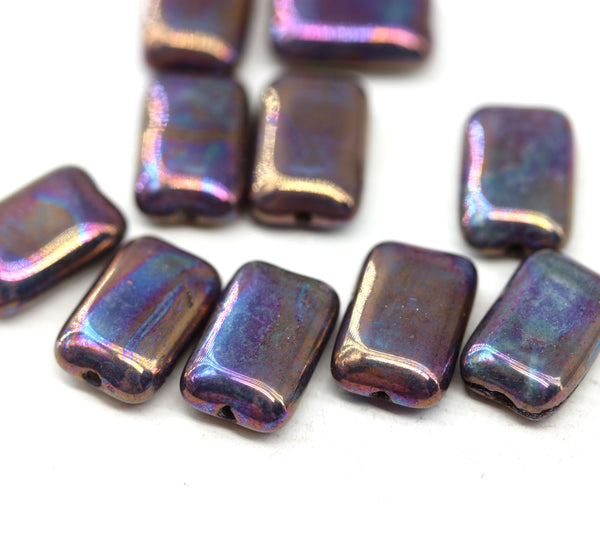 12x8mm Rectangle purple czech glass beads, luster finish, 10pc
