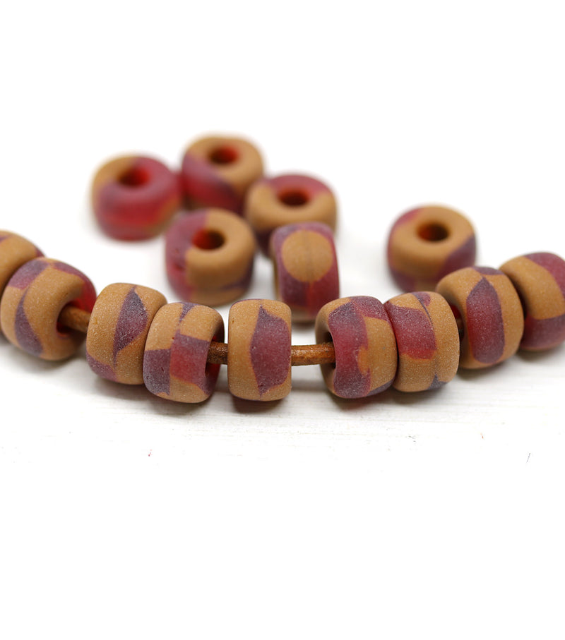 9mm Red brown matte czech glass pony beads, 3mm hole - 15pc