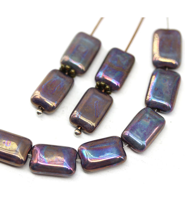 12x8mm Rectangle purple czech glass beads, luster finish, 10pc