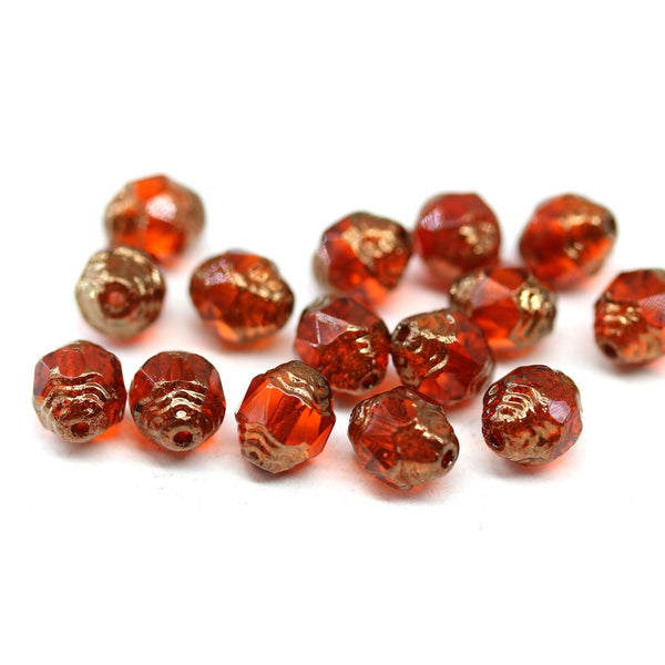 8x6mm Dark orange cathedral fire polished czech glass beads - 15Pc