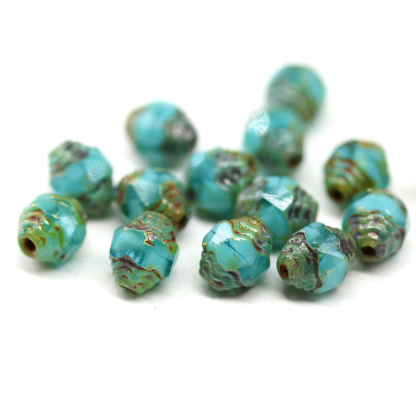 8x6mm Turquoise green cathedral beads Picasso 15Pc