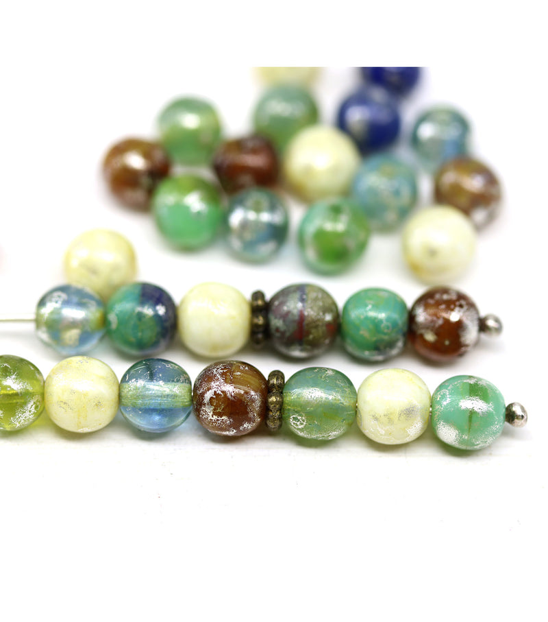 6mm Round druk czech glass beads mix, 30Pc
