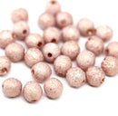 6mm Pink copper round druk czech glass beads, 30Pc