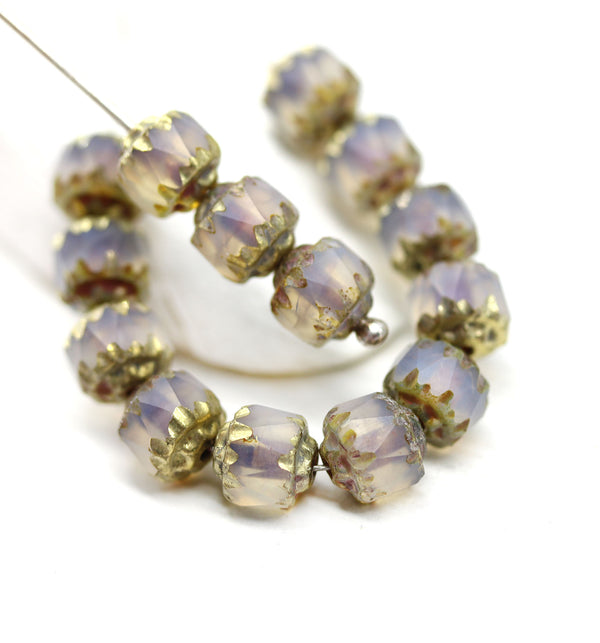 6mm Frosted opal glass cathedral beads Czech glass golden ends 20Pc