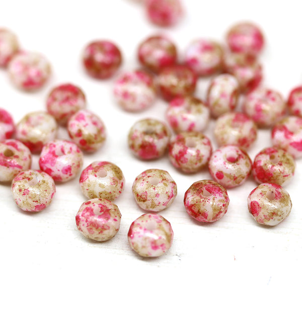 3x5mm Pink brown rondelle beads, tiny czech glass spacers - 40Pc