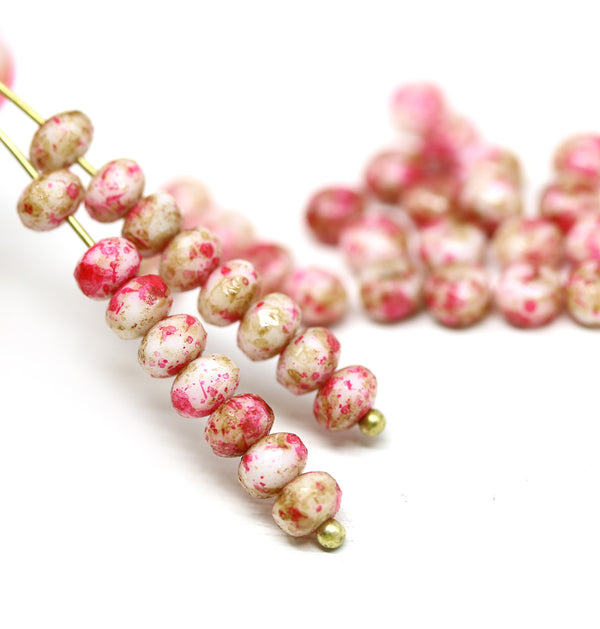 3x5mm Pink brown rondelle beads, tiny czech glass spacers - 40Pc