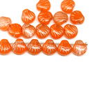 9mm Orange glass shell beads side drilled, gold wash, 20pc