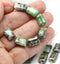 12x8mm Rectangle mixed green czech glass beads, rustic finish, 15pc