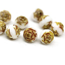 8mm White picasso rose bud flower round fire polished beads 10pc
