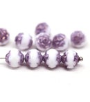 8mm White purple rose bud flower round fire polished beads 10pc