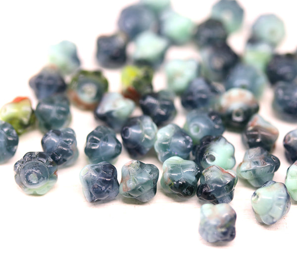 6mm Mixed blue fancy small bicone beads, 50pc
