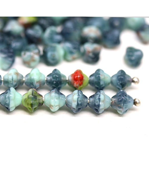 6mm Mixed blue fancy small bicone beads, 50pc