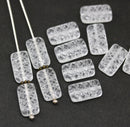 13x7mm Clear ornament rectangle pillows czech glass beads, 12pc