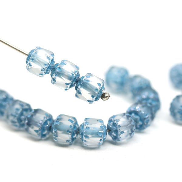 6mm Pale blue frosted cathedral beads Czech glass 20Pc