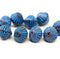 11mm Purple czech glass bicone beads blue stripes, 10pc