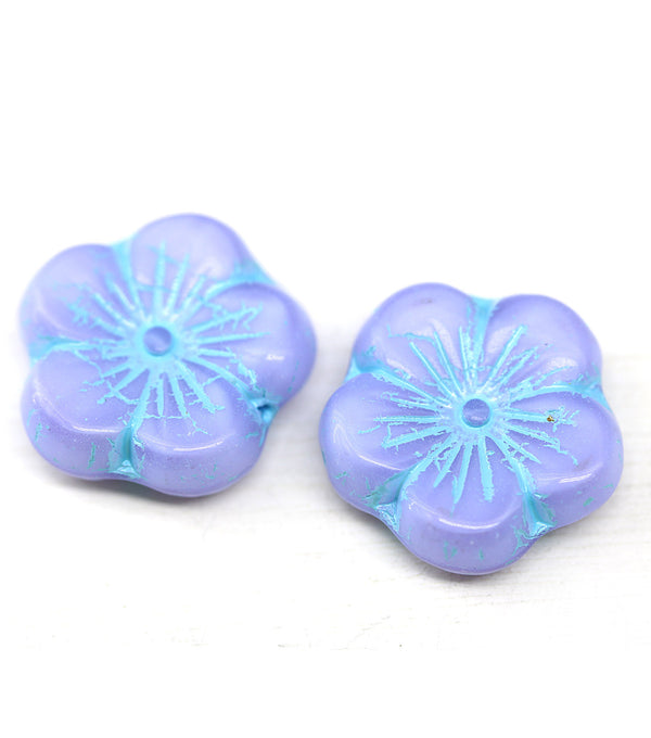 22mm Opaque lilac blue large czech glass flower beads, 2pc
