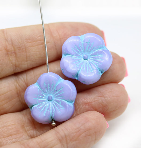 22mm Opaque lilac blue large czech glass flower beads, 2pc