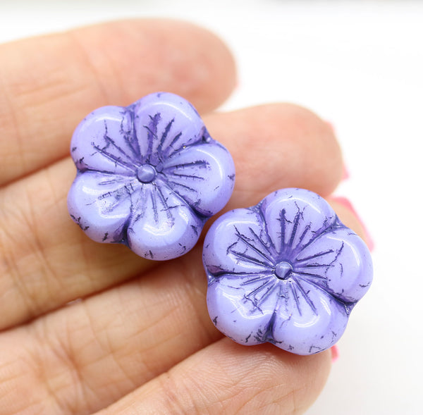 22mm Opaque lilac large czech glass flower beads, 2pc
