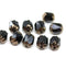 8x6mm Black rice czech glass fire polished beads copper ends, 10pc