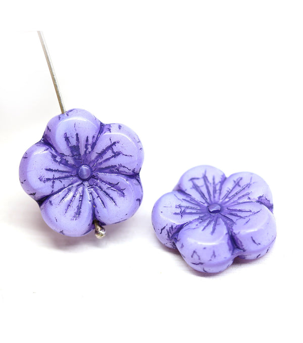22mm Opaque lilac large czech glass flower beads, 2pc