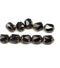 8x6mm Black rice czech glass fire polished beads copper ends, 10pc